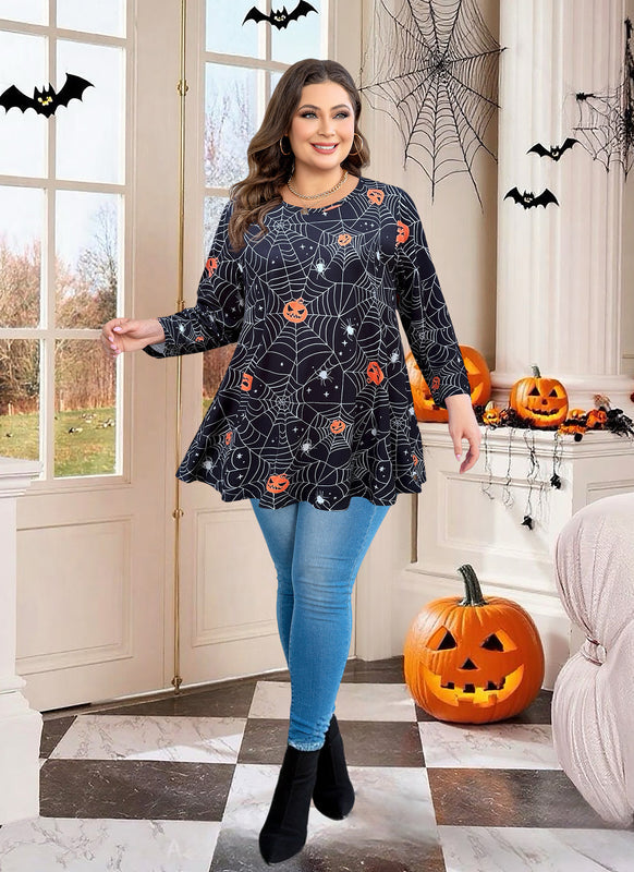 Women's Plus Size Halloween Tunic Top – 3/4 Sleeve Swing Flare Blouse