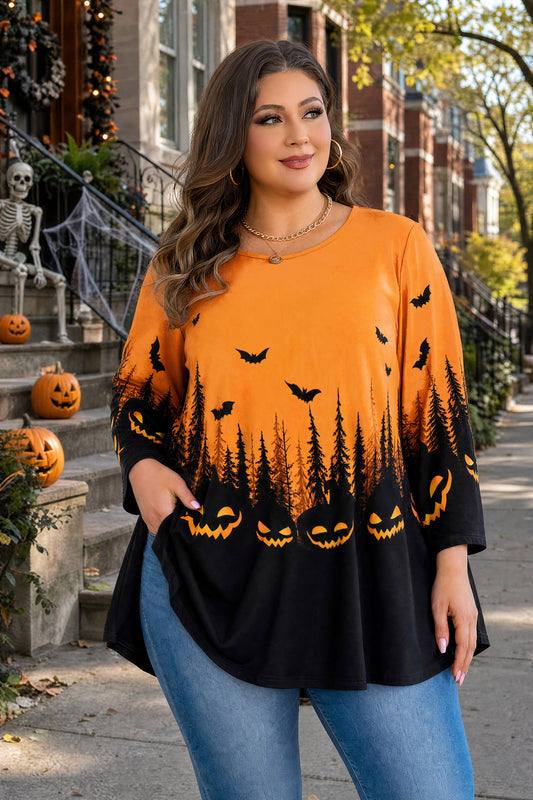 Women's Forest Print Swing Tunic Top – 3/4 Sleeve, Plus Size