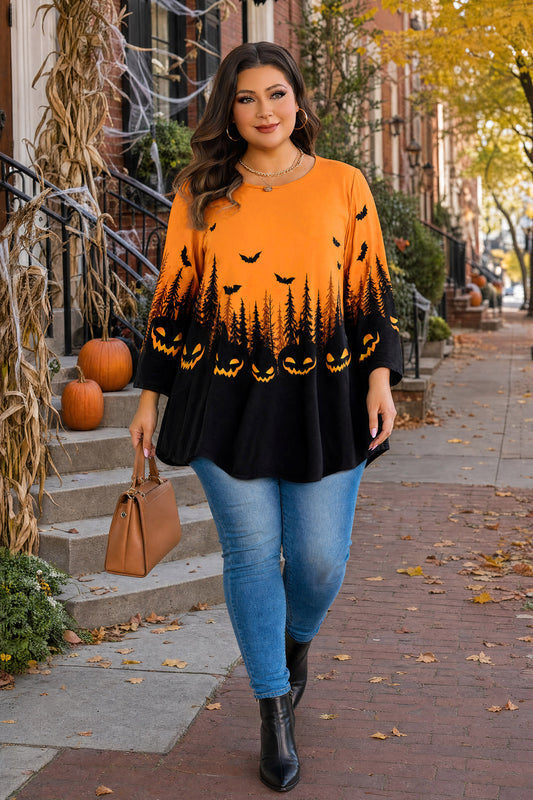 Women's Forest Print Swing Tunic Top – 3/4 Sleeve, Plus Size