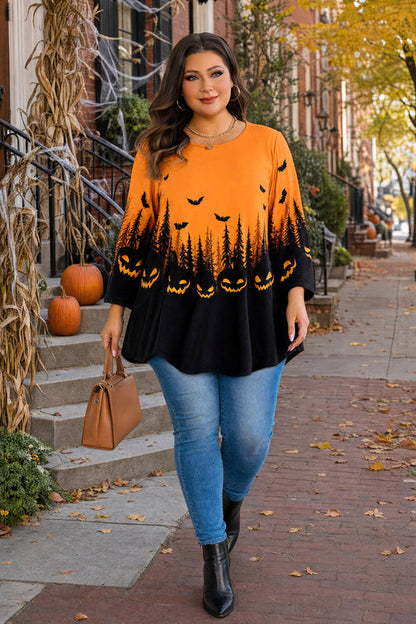 Women's Forest Print Swing Tunic Top – 3/4 Sleeve, Plus Size