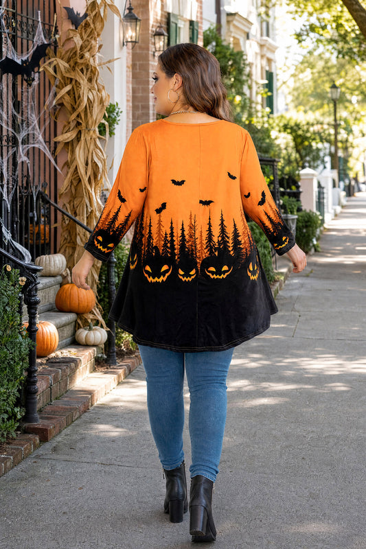 Women's Forest Print Swing Tunic Top – 3/4 Sleeve, Plus Size