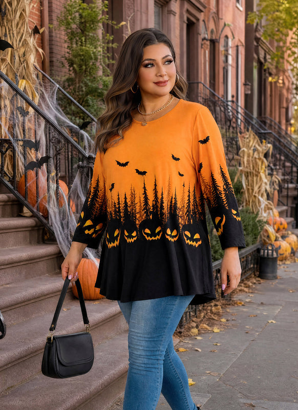 Women's Forest Print Swing Tunic Top – 3/4 Sleeve, Plus Size