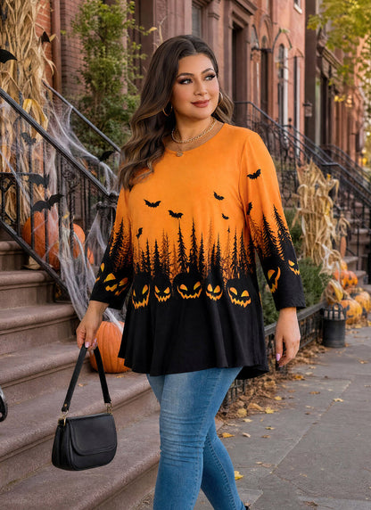 Women's Forest Print Swing Tunic Top – 3/4 Sleeve, Plus Size