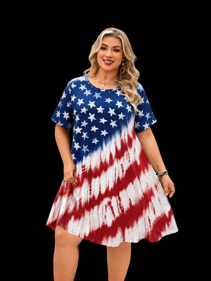 Women's Plus Size American Flag T-Shirt Dress | 4th of July Swing Dress