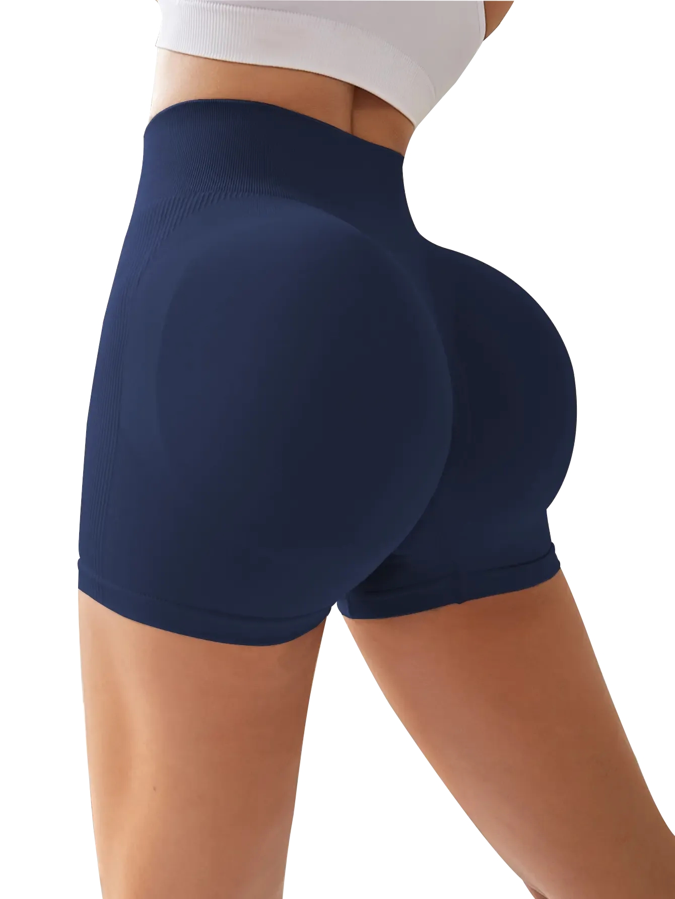 4-Pieces High Waist Tummy Control Side-Ribbed Butt-Lifting Seamless Shorts, Lightweighted Summer Shorts,  Stretchy Womenswear Bottom Peachy Shorts