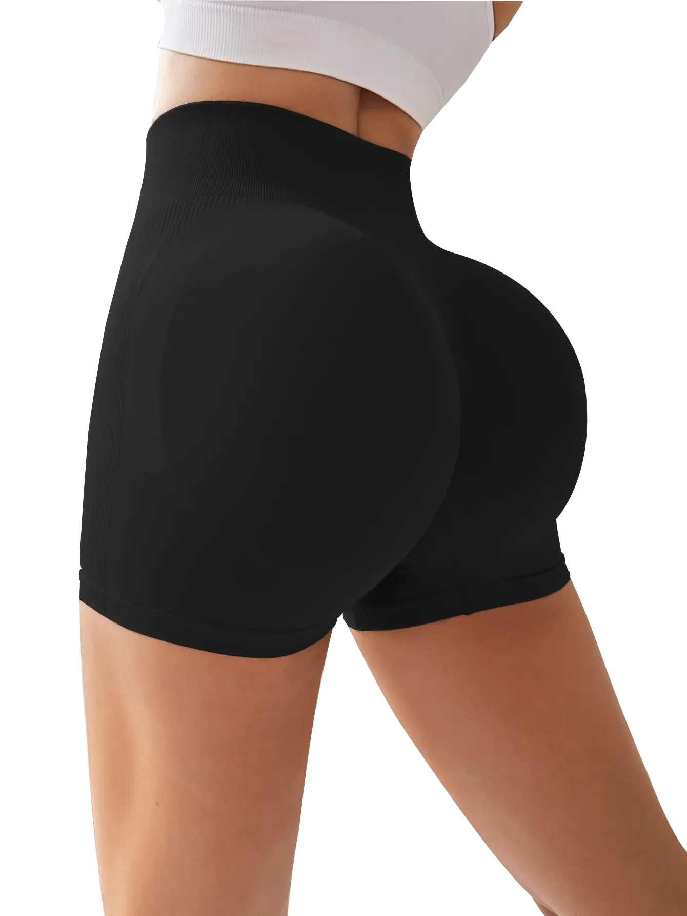 4-Pieces High Waist Tummy Control Side-Ribbed Butt-Lifting Seamless Shorts, Lightweighted Summer Shorts,  Stretchy Womenswear Bottom Peachy Shorts