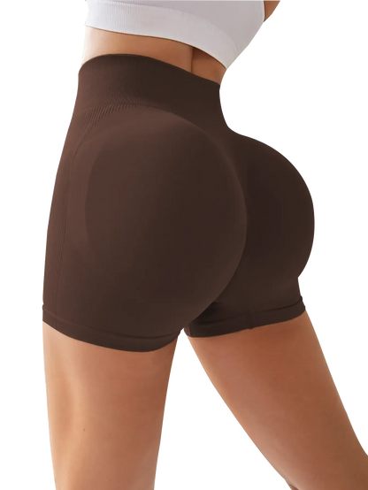 4-Pieces High Waist Tummy Control Side-Ribbed Butt-Lifting Seamless Shorts, Lightweighted Summer Shorts,  Stretchy Womenswear Bottom Peachy Shorts