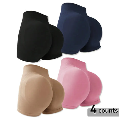 4-Pieces High Waist Tummy Control Side-Ribbed Butt-Lifting Seamless Shorts, Lightweighted Summer Shorts,  Stretchy Womenswear Bottom Peachy Shorts