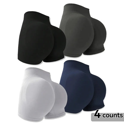 4-Pieces High Waist Tummy Control Side-Ribbed Butt-Lifting Seamless Shorts, Lightweighted Summer Shorts,  Stretchy Womenswear Bottom Peachy Shorts