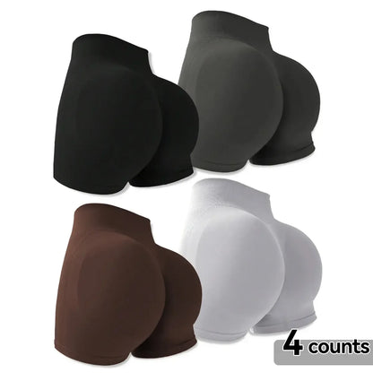 4-Pieces High Waist Tummy Control Side-Ribbed Butt-Lifting Seamless Shorts, Lightweighted Summer Shorts,  Stretchy Womenswear Bottom Peachy Shorts