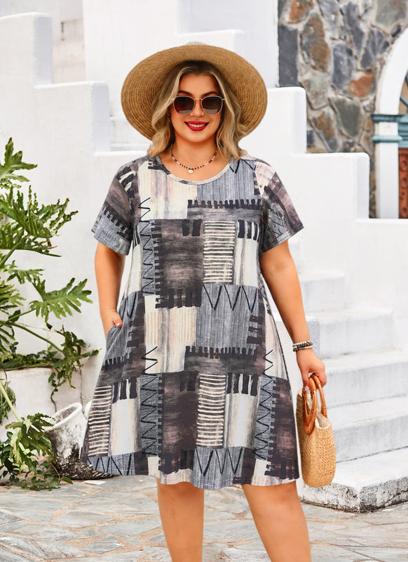 Women's Plus Size Plaid Dress – Short Sleeve with Pockets