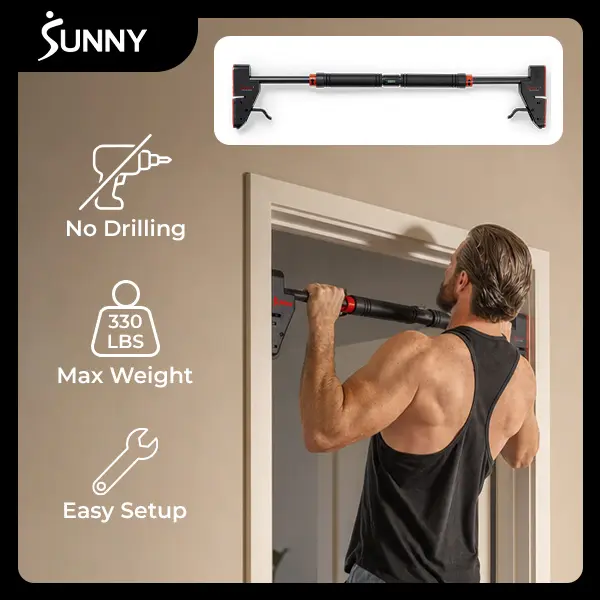SUNNY Pull Up Bar – 330LBS Adjustable 28"-38" No-Drill, Non-Slip Heavy Duty Home Gym Bar