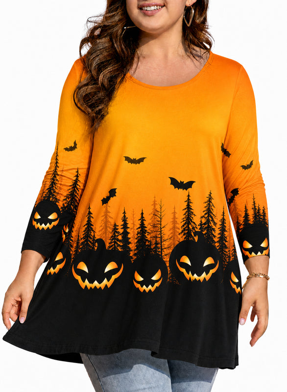 Women's Forest Print Swing Tunic Top – 3/4 Sleeve, Plus Size