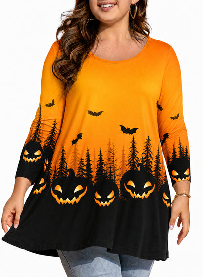 Women's Forest Print Swing Tunic Top – 3/4 Sleeve, Plus Size