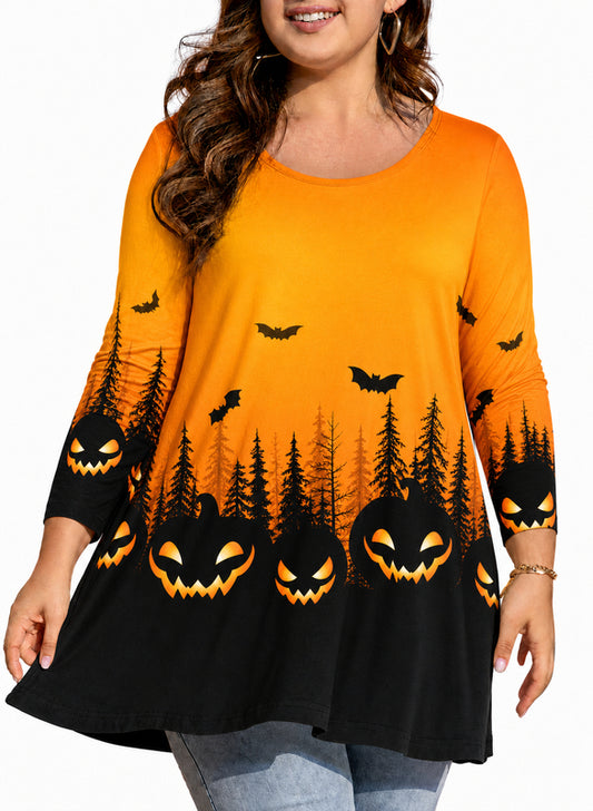 Women's Forest Print Swing Tunic Top – 3/4 Sleeve, Plus Size