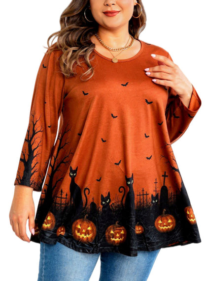 Women's Orange & Black Swing Tunic Top – 3/4 Sleeve, Plus Size