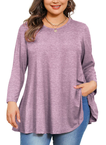 Women's Plus Size Purple Tunic Top – 3/4 Sleeve Solid Swing Flare Blouse