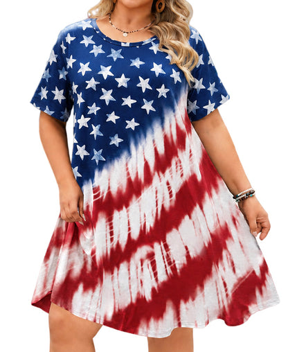 Women's Plus Size American Flag T-Shirt Dress | 4th of July Swing Dress