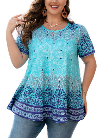 Women's Plus Size Paisley Tunic Top – Short Sleeve, Flowy Swing Blouse to Wear with Leggings