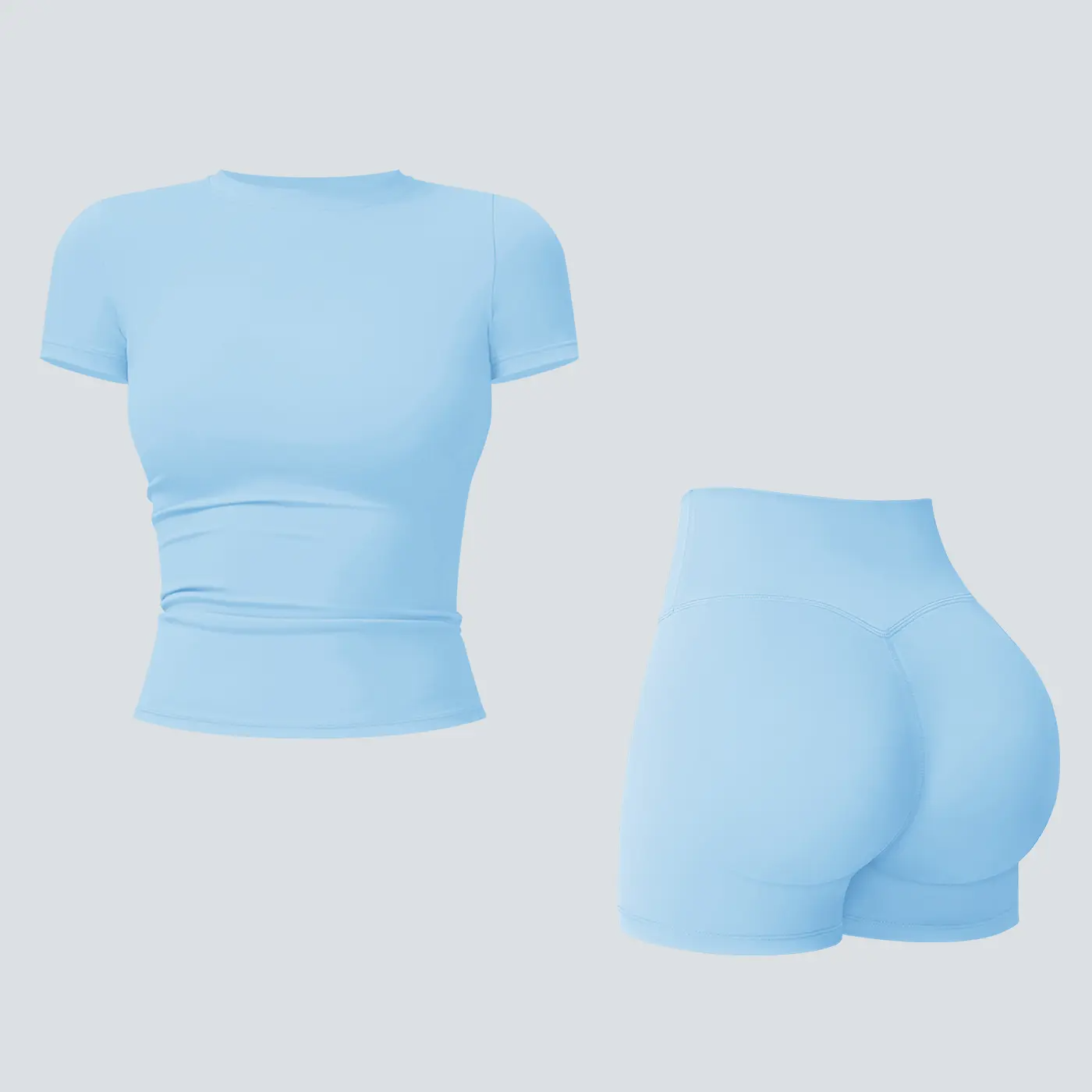 Women's 2-Piece Open-Back Workout Set – Boat Neck Tank Top & Shorts, Tummy Control, Yoga & Gym