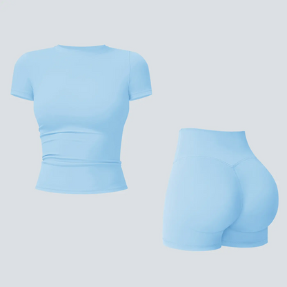 Women's 2-Piece Open-Back Workout Set – Boat Neck Tank Top & Shorts, Tummy Control, Yoga & Gym