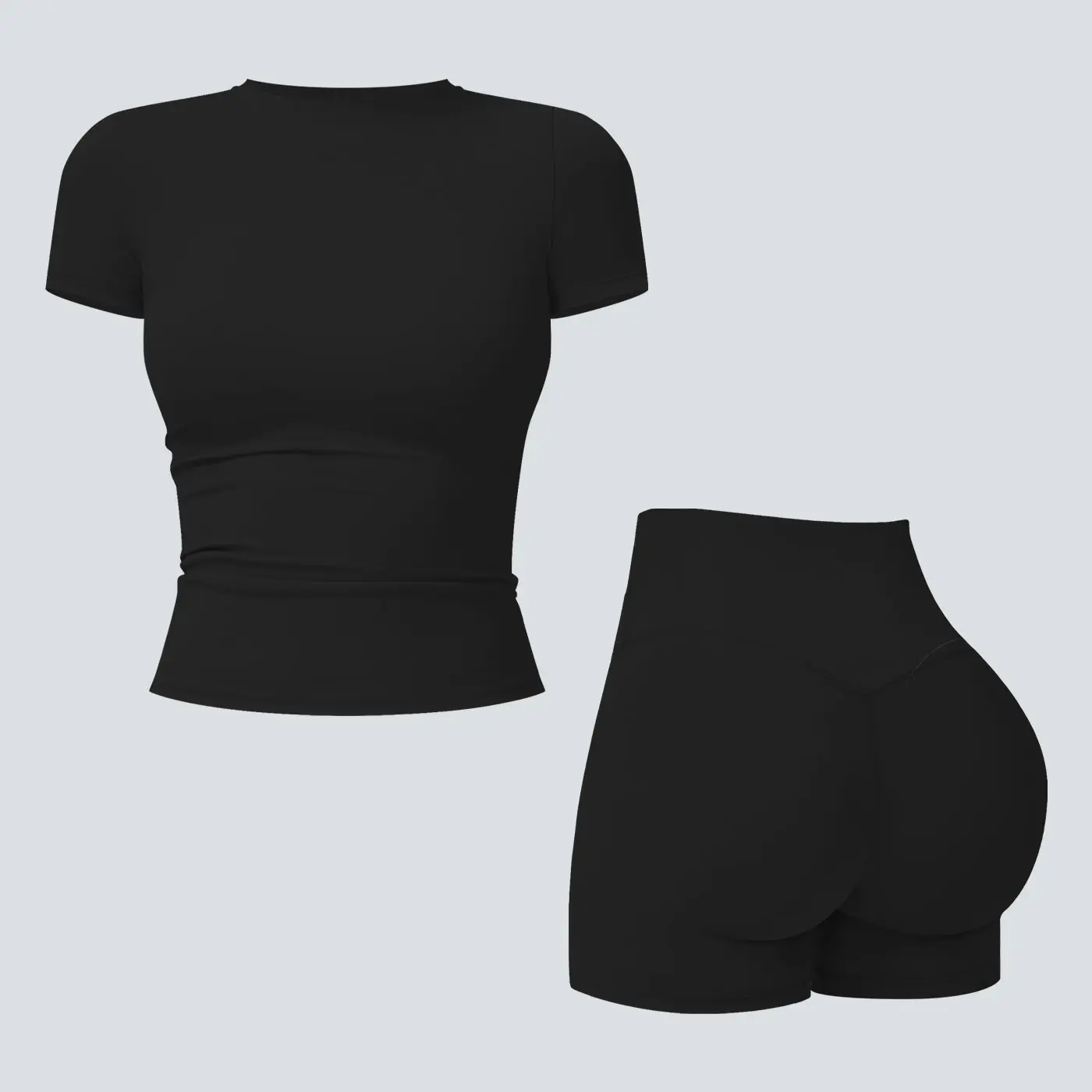 Women's 2-Piece Open-Back Workout Set – Boat Neck Tank Top & Shorts, Tummy Control, Yoga & Gym