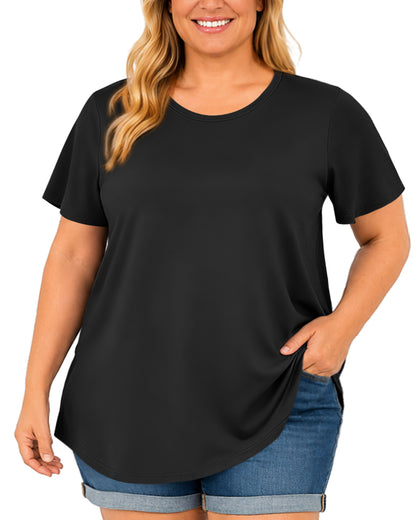 Women’s Plus Size Short Sleeve T-Shirt, Crew Neck Loose Fit Tunic Top, Casual Longline Basic Tee