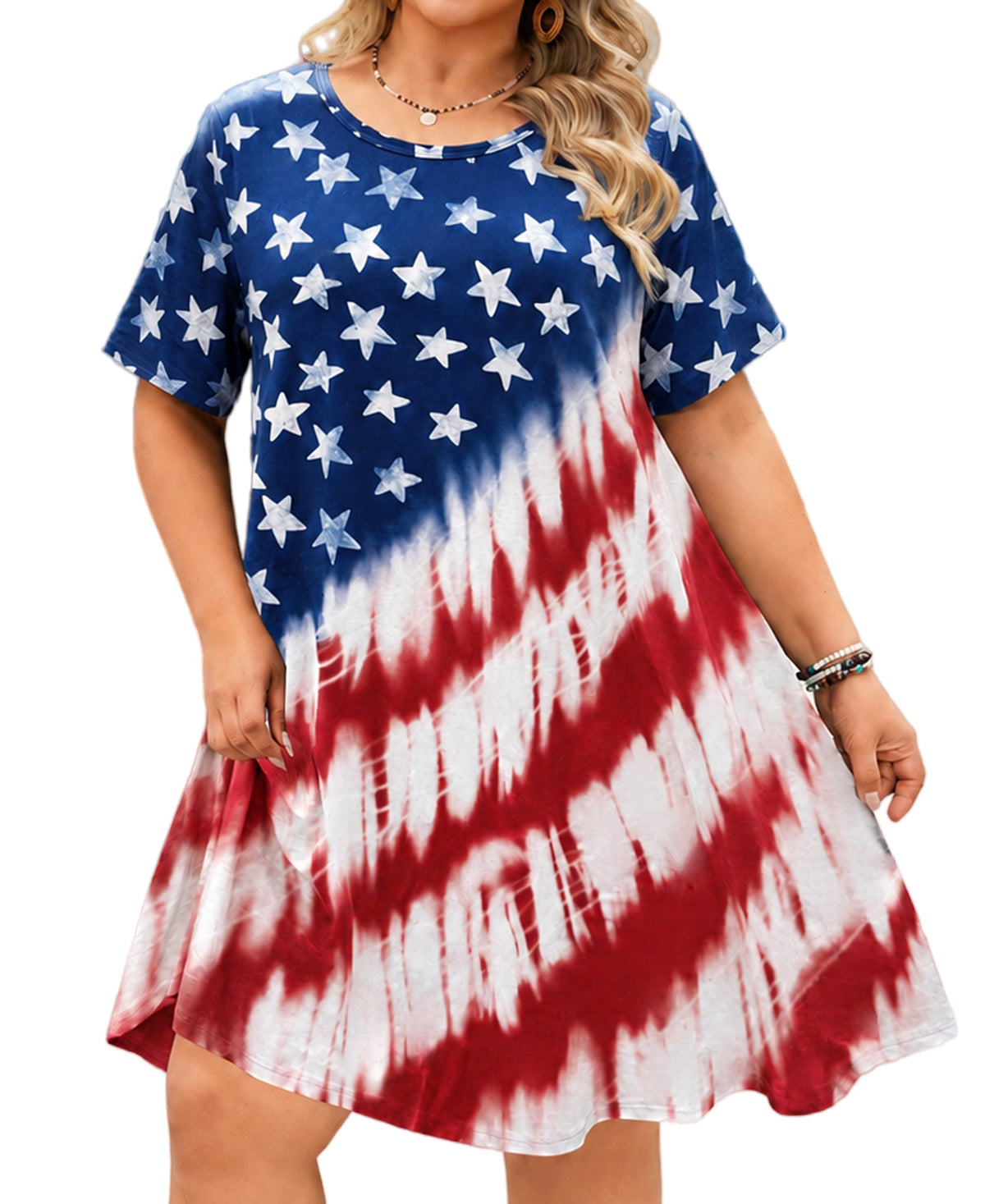 Women's Plus Size American Flag T-Shirt Dress | 4th of July Swing Dress