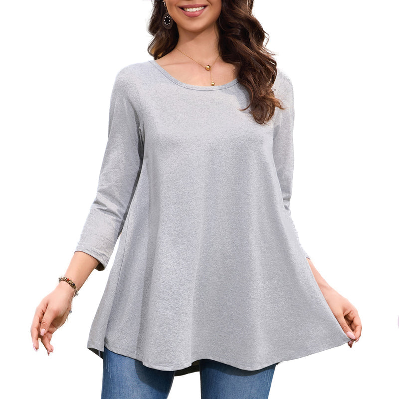 Women's Plus Size Grey Swing Flare Tunic Top | 3/4 Sleeve