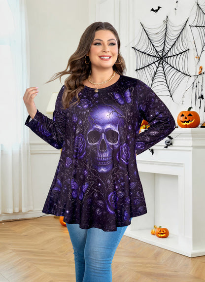 Women's Purple Swing Tunic Top – 3/4 Sleeve, Plus Size