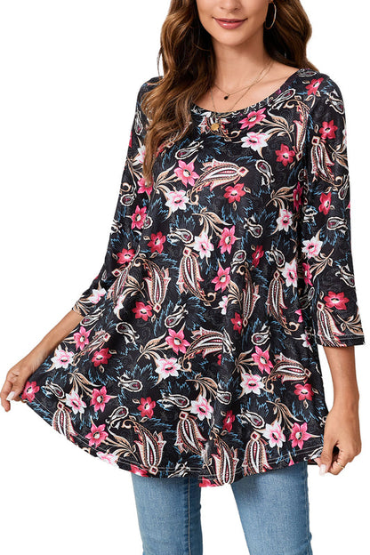 Tunic Tops for Women Plus Size 3/4 Sleeve Crew Neck Swing Flare Loose T-Shirt Blouses to Wear with Leggings