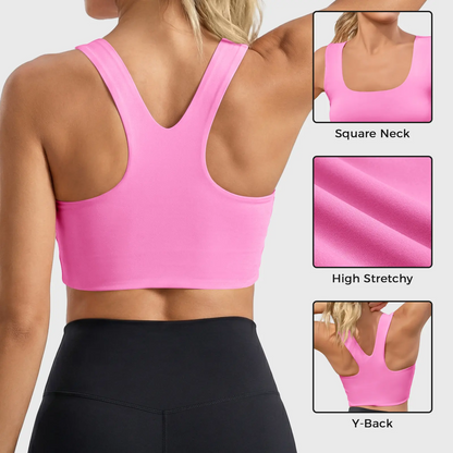 Women's Seamless Longline Sports Bra – Square Neck, Padded, Buttery Soft for Yoga & Gym
