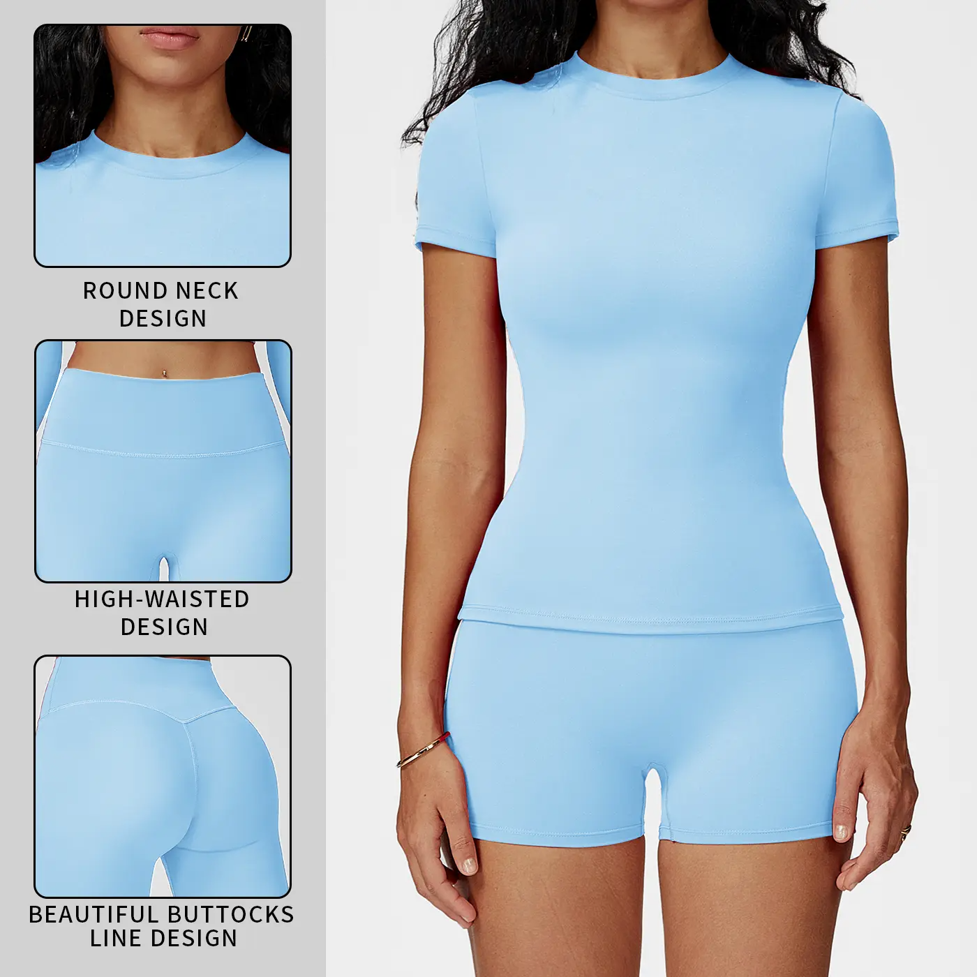 Women's 2-Piece Open-Back Workout Set – Boat Neck Tank Top & Shorts, Tummy Control, Yoga & Gym
