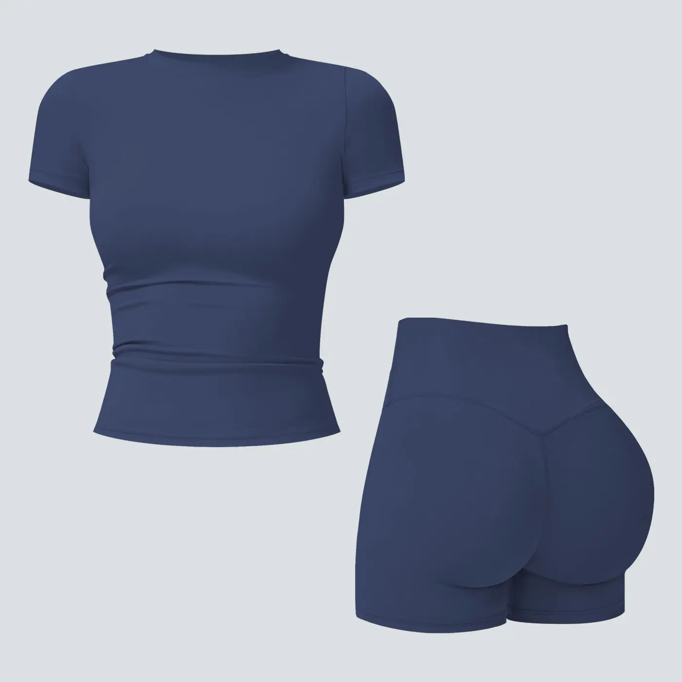 Women's 2-Piece Open-Back Workout Set – Boat Neck Tank Top & Shorts, Tummy Control, Yoga & Gym