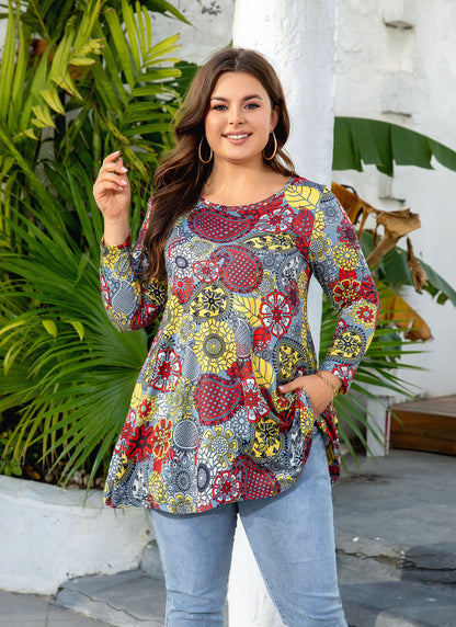 Women's Plus Size Floral Tunic Top | 3/4 Sleeve Swing Blouse, Flowy Fit, Wear with Leggings – S to 5XL