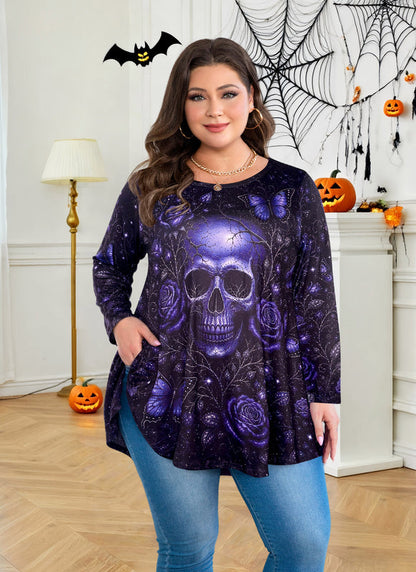 Women's Purple Swing Tunic Top – 3/4 Sleeve, Plus Size