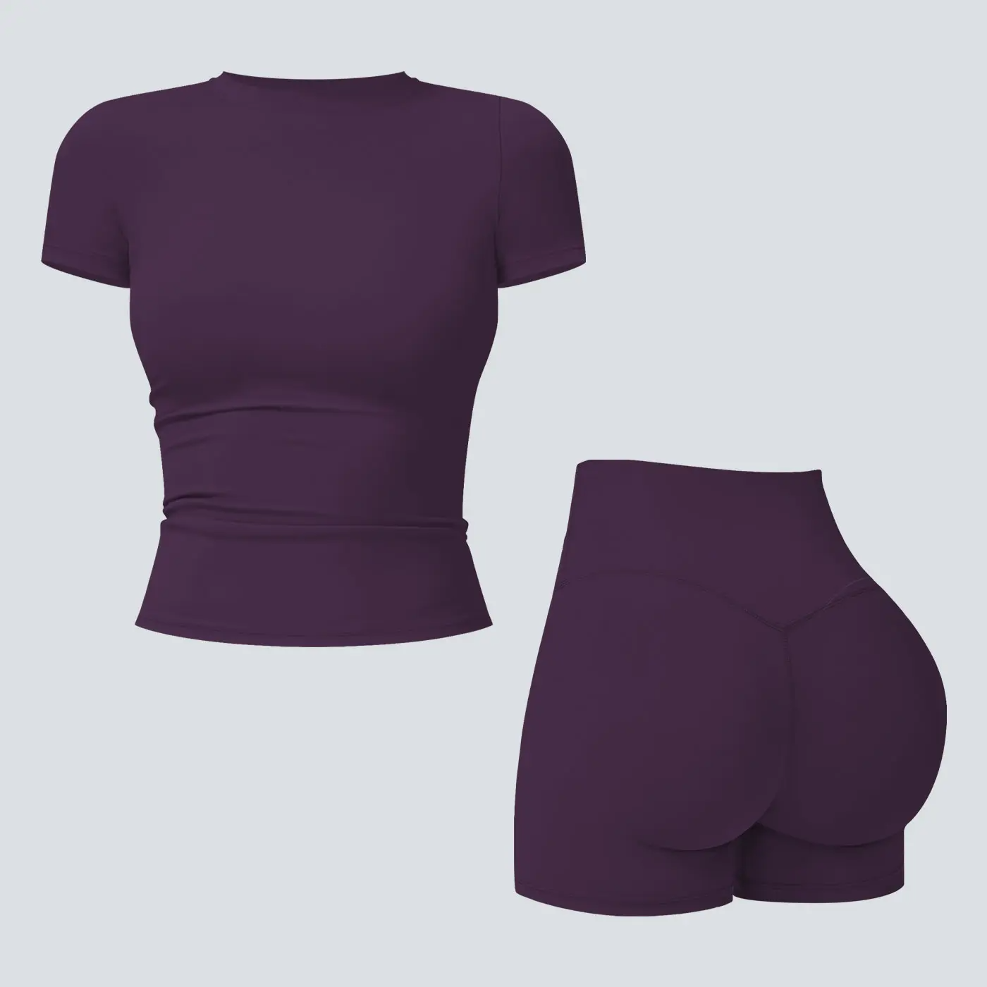 Women's 2-Piece Open-Back Workout Set – Boat Neck Tank Top & Shorts, Tummy Control, Yoga & Gym