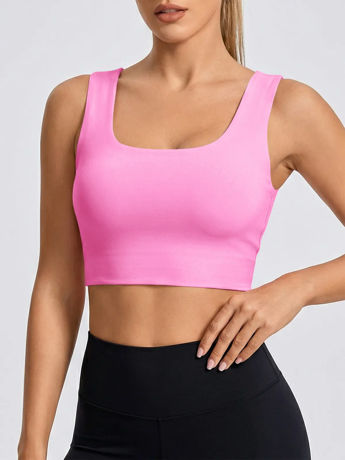 Women's Seamless Longline Sports Bra – Square Neck, Padded, Buttery Soft for Yoga & Gym