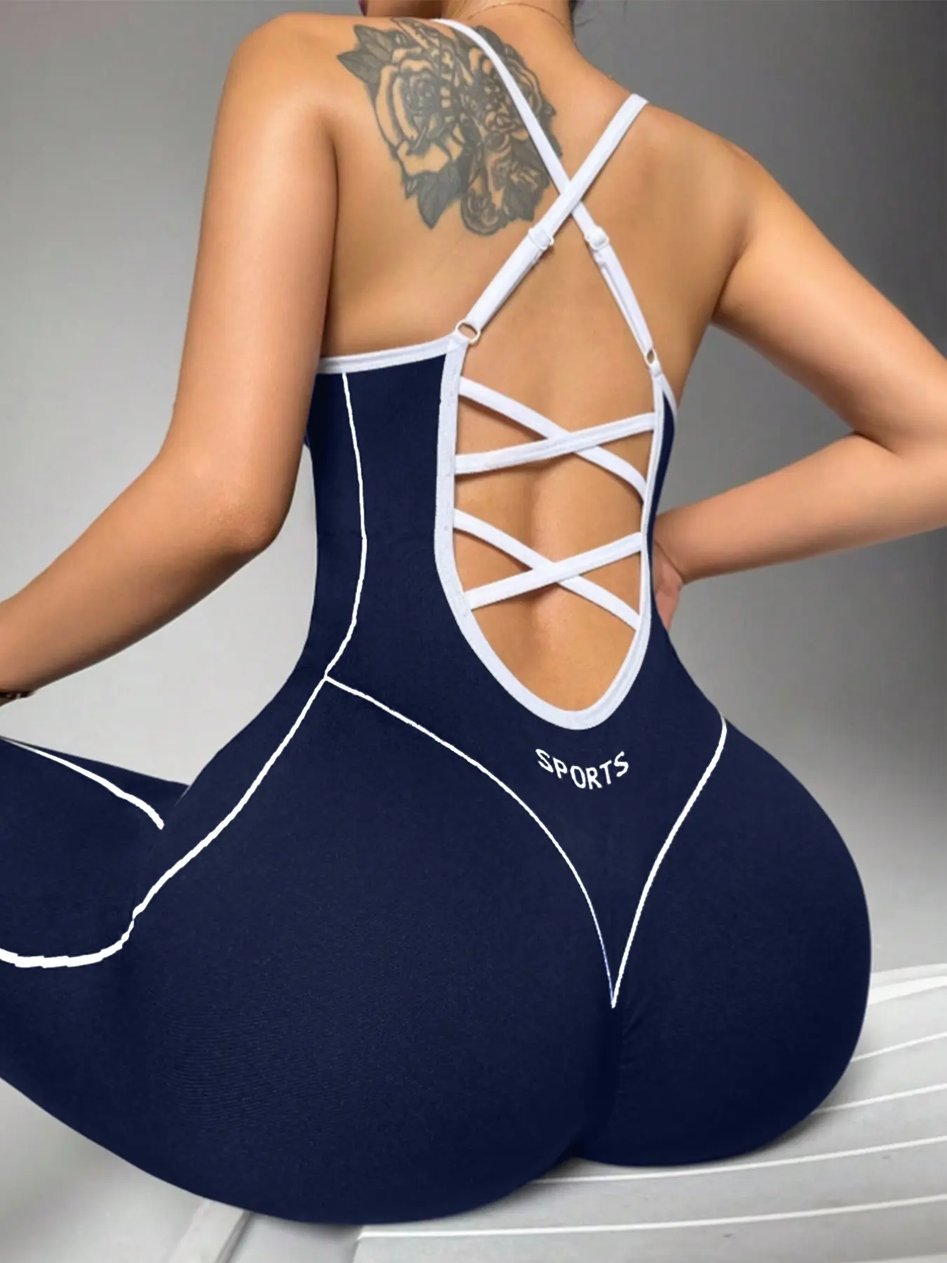 Women's Seamless Sports Jumpsuit | Halter Neck Cross-Back | High-Stretch Yoga Gym Cycling Romper