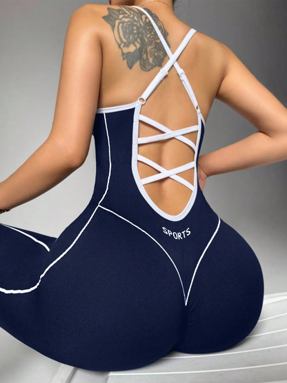 Women's Seamless Sports Jumpsuit | Halter Neck Cross-Back | High-Stretch Yoga Gym Cycling Romper