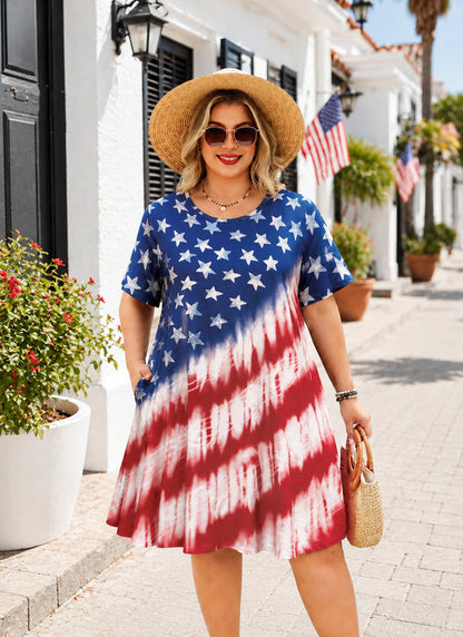Women's Plus Size American Flag T-Shirt Dress | 4th of July Swing Dress