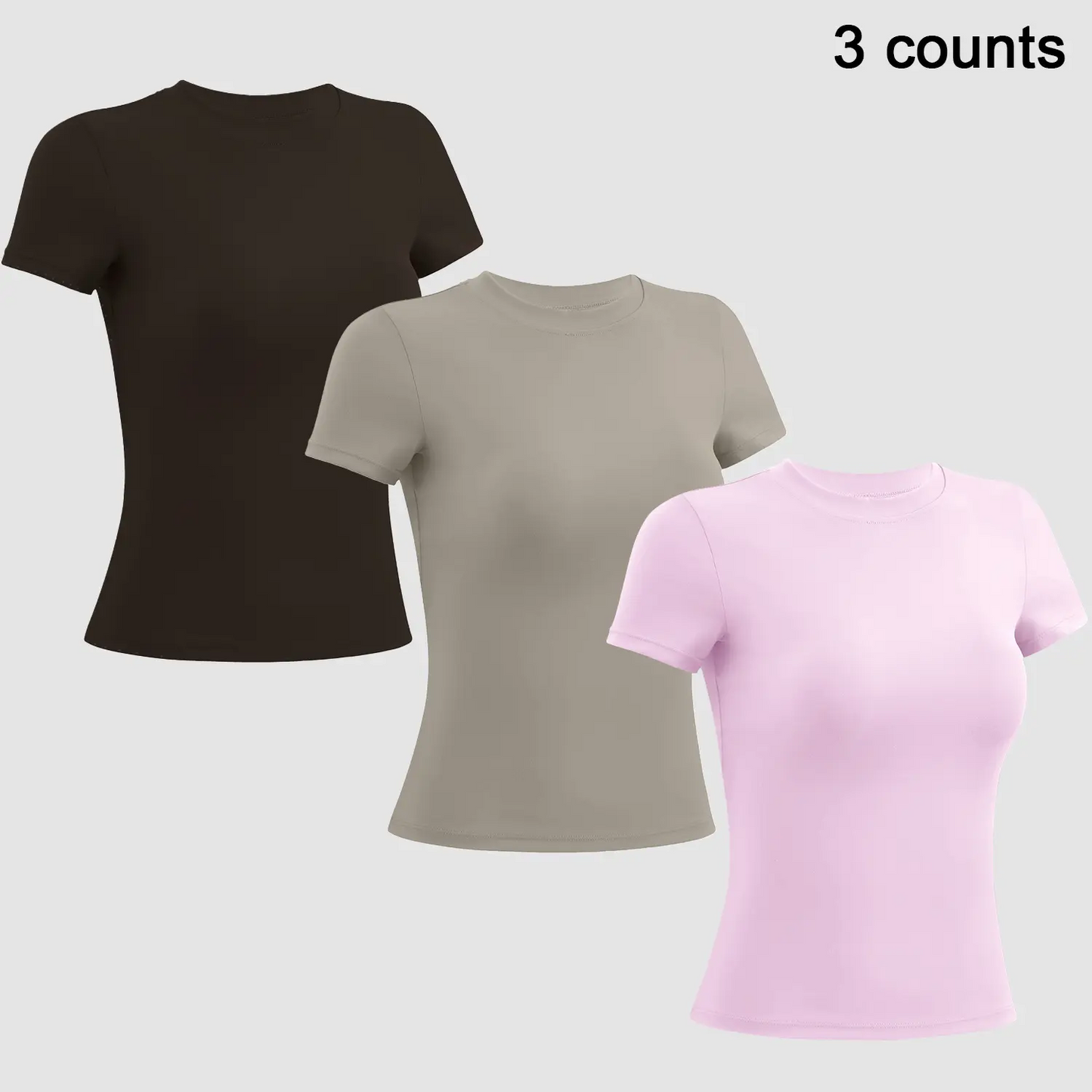 Women's 5-Pack Slim-Fit Sports Tee Set – Moisture-Wicking Nylon, Round Neck Workout Tops for Yoga & Gym