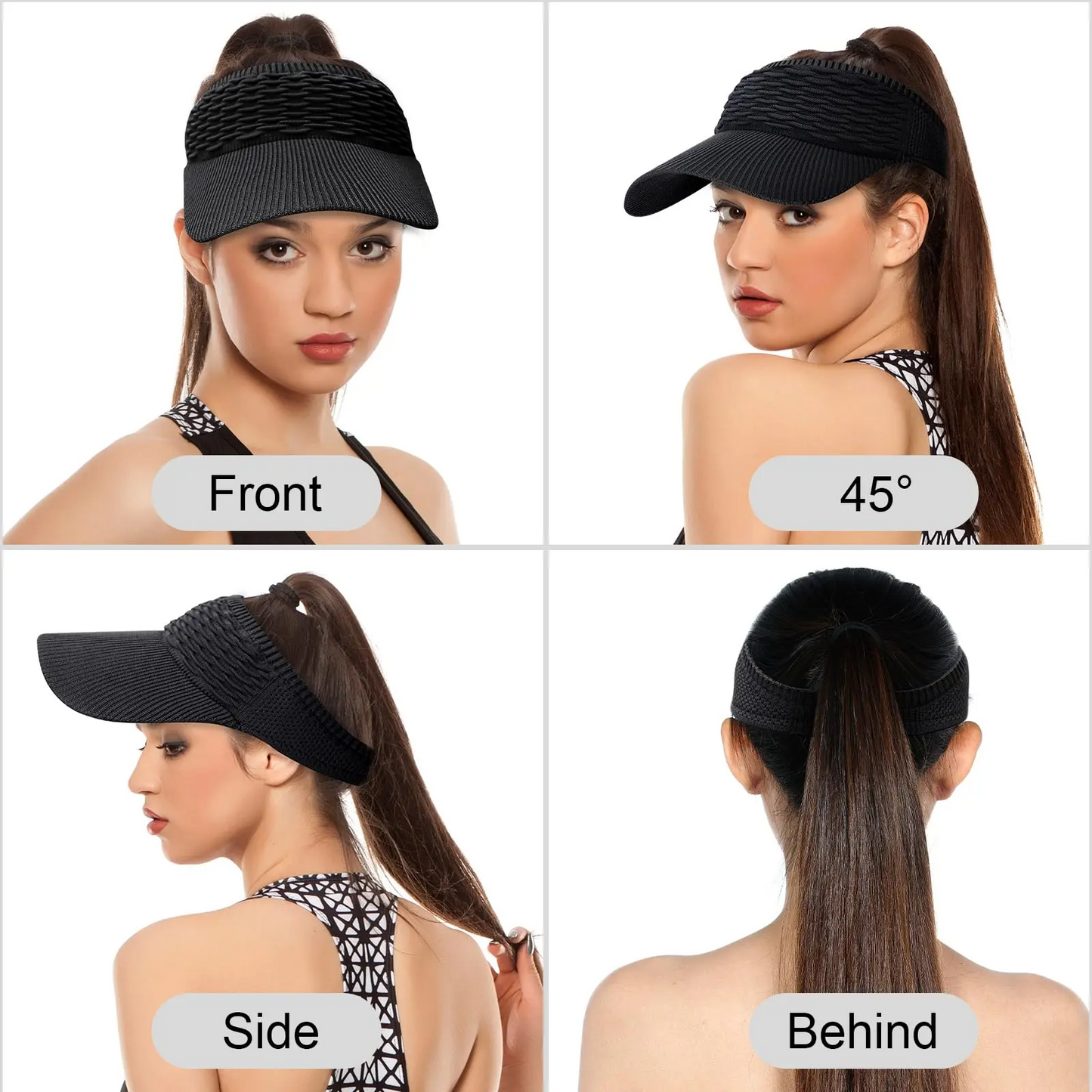 Women's High Ponytail Sun Visor Hat (2-Pack) – UV Protection, Breathable Open-Top Cap for Running & Outdoor
