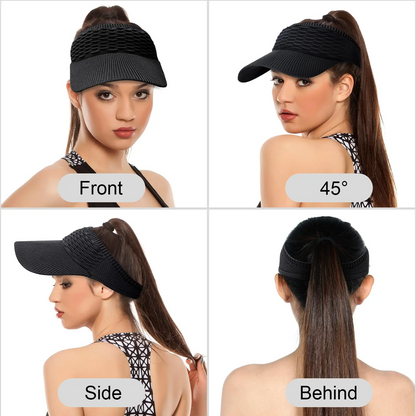Women's High Ponytail Sun Visor Hat (2-Pack) – UV Protection, Breathable Open-Top Cap for Running & Outdoor