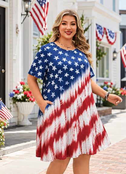 Women's Plus Size American Flag T-Shirt Dress | 4th of July Swing Dress