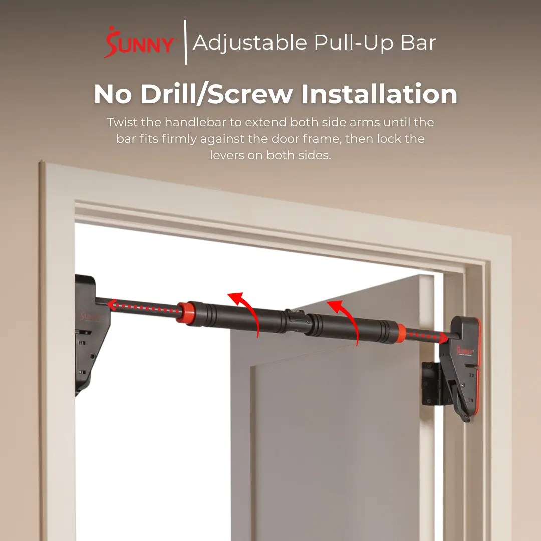 SUNNY Pull Up Bar – 330LBS Adjustable 28"-38" No-Drill, Non-Slip Heavy Duty Home Gym Bar