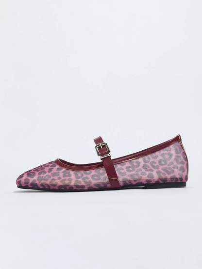 Women's Leopard Print Mesh Flats – Square Toe Slip-On, Breathable & Comfortable