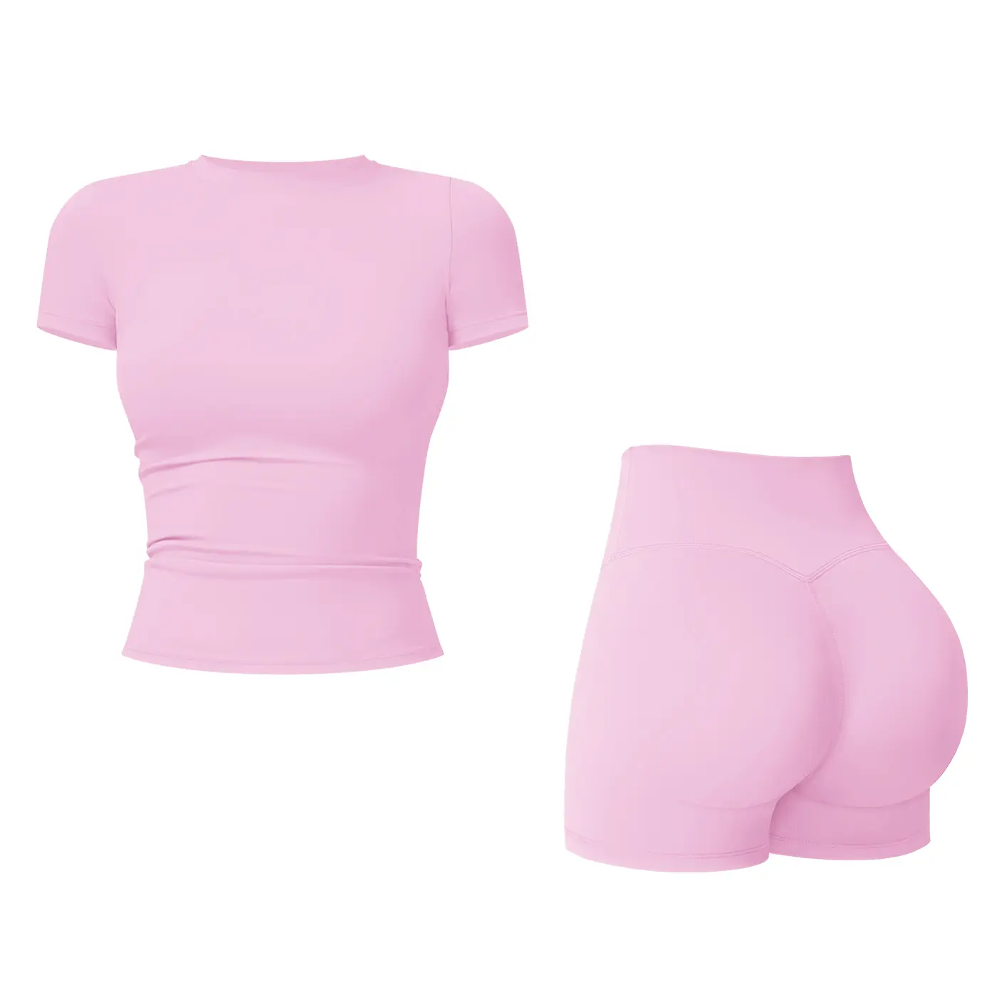 Women's 2-Piece Open-Back Workout Set – Boat Neck Tank Top & Shorts, Tummy Control, Yoga & Gym