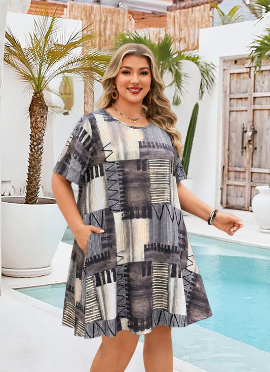 Women's Plus Size Plaid Dress – Short Sleeve with Pockets