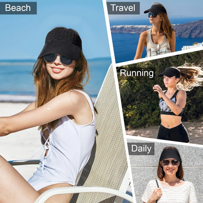 Women's High Ponytail Sun Visor Hat (2-Pack) – UV Protection, Breathable Open-Top Cap for Running & Outdoor